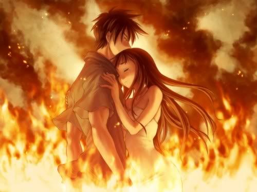 fire anime girl and boy
