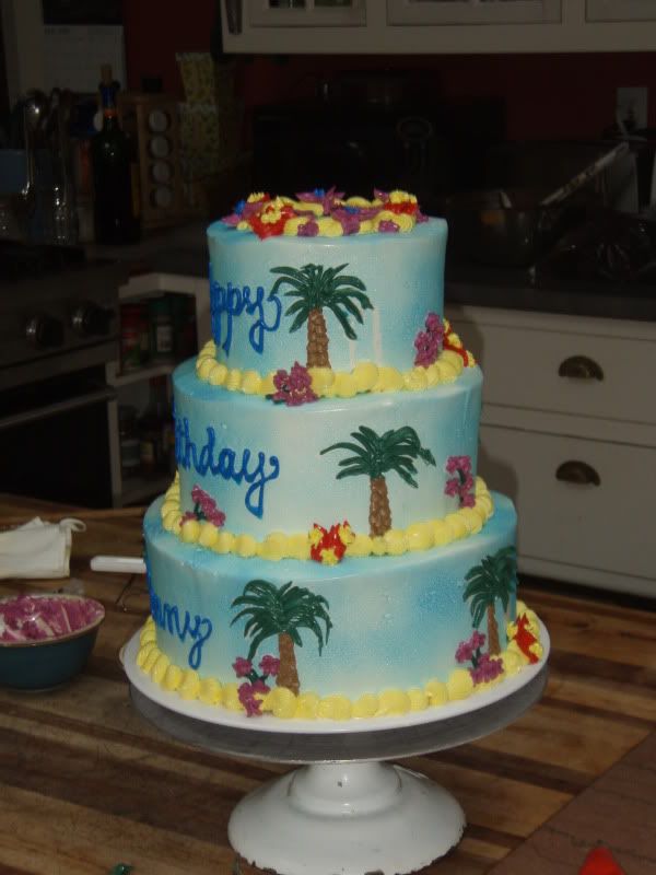 Tropical Themed Birthday Cake With Airbrushed And Piped Designs Photo