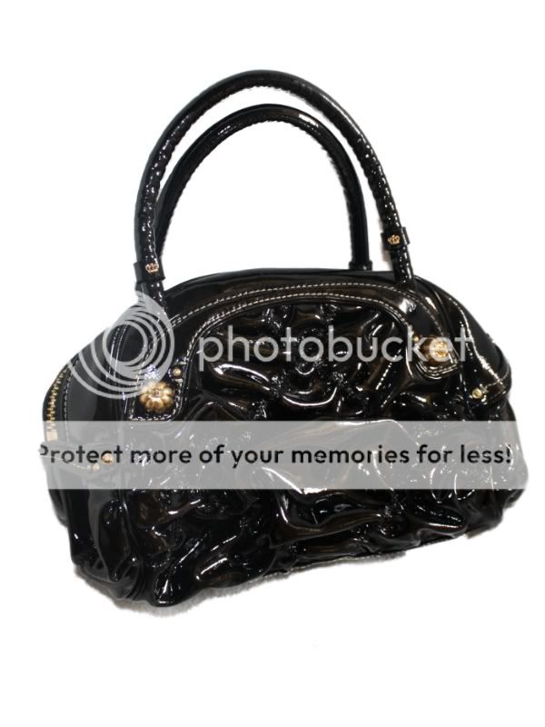 Juicy Couture Black Patent Crown Jewel Bowler Bag Purse  